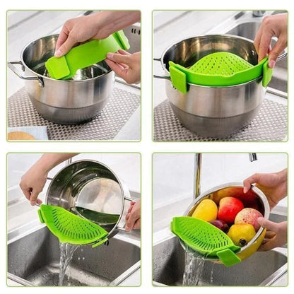 Clip On Strainer Silicone for All Pots and Pans Meat Vegetables Fruit Silicone Kitchen Colander